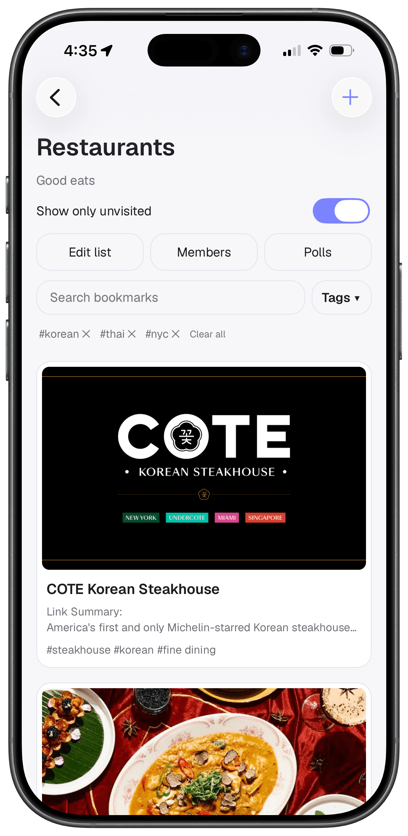 Rich bookmark detail screen